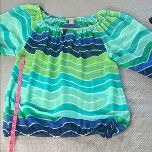 Banana Republic Green and Blue Sheer Striped Top